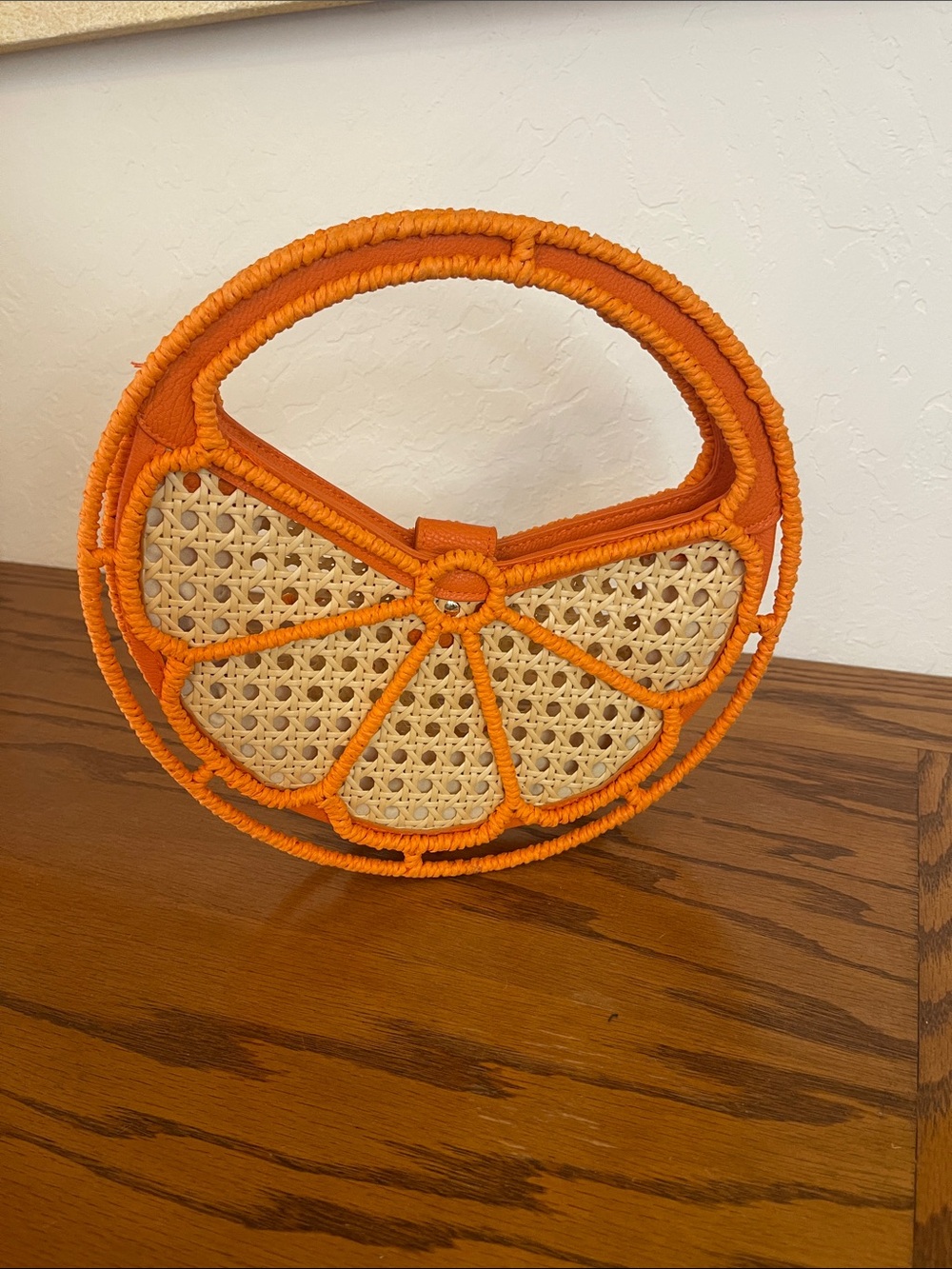 Orange Slice Woven Rattan Circle Handbag